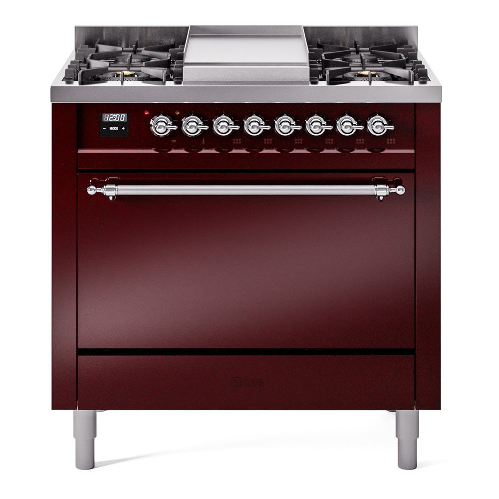 ILVE Nostalgie II 36" Dual Fuel Range with 6 Sealed Burners + Griddle Solid Door UP36FQNMP