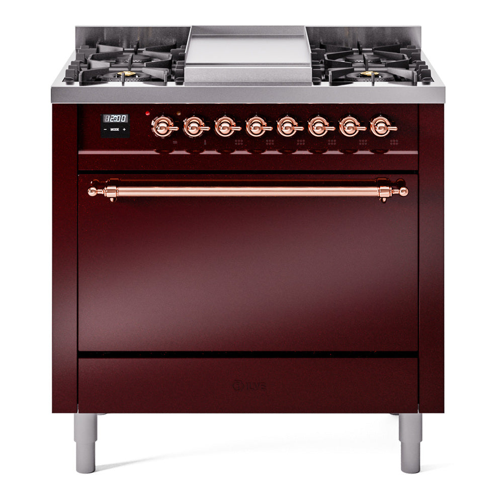 ILVE Nostalgie II 36" Dual Fuel Range with 6 Sealed Burners + Griddle Solid Door UP36FQNMP