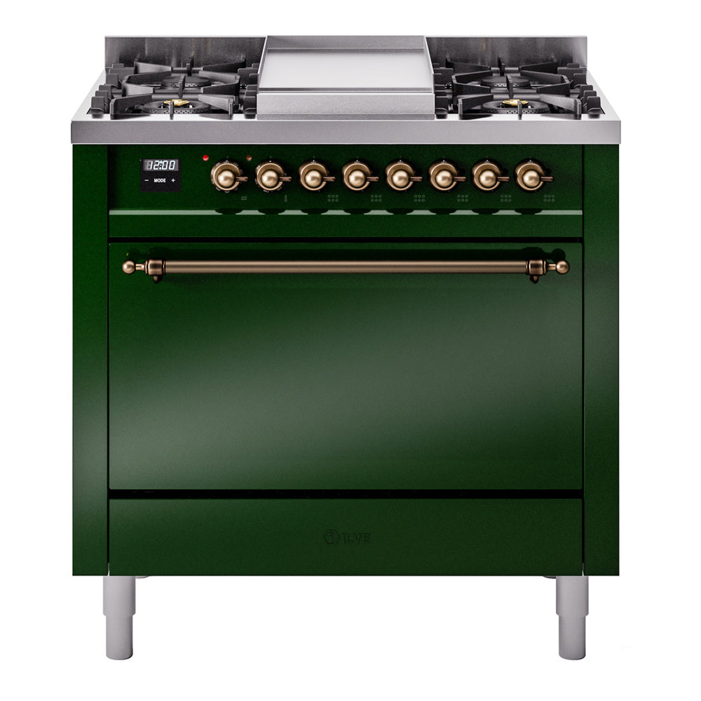 ILVE Nostalgie II 36" Dual Fuel Range with 6 Sealed Burners + Griddle Solid Door UP36FQNMP