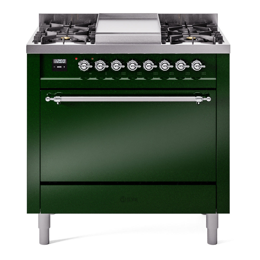 ILVE Nostalgie II 36" Dual Fuel Range with 6 Sealed Burners + Griddle Solid Door UP36FQNMP
