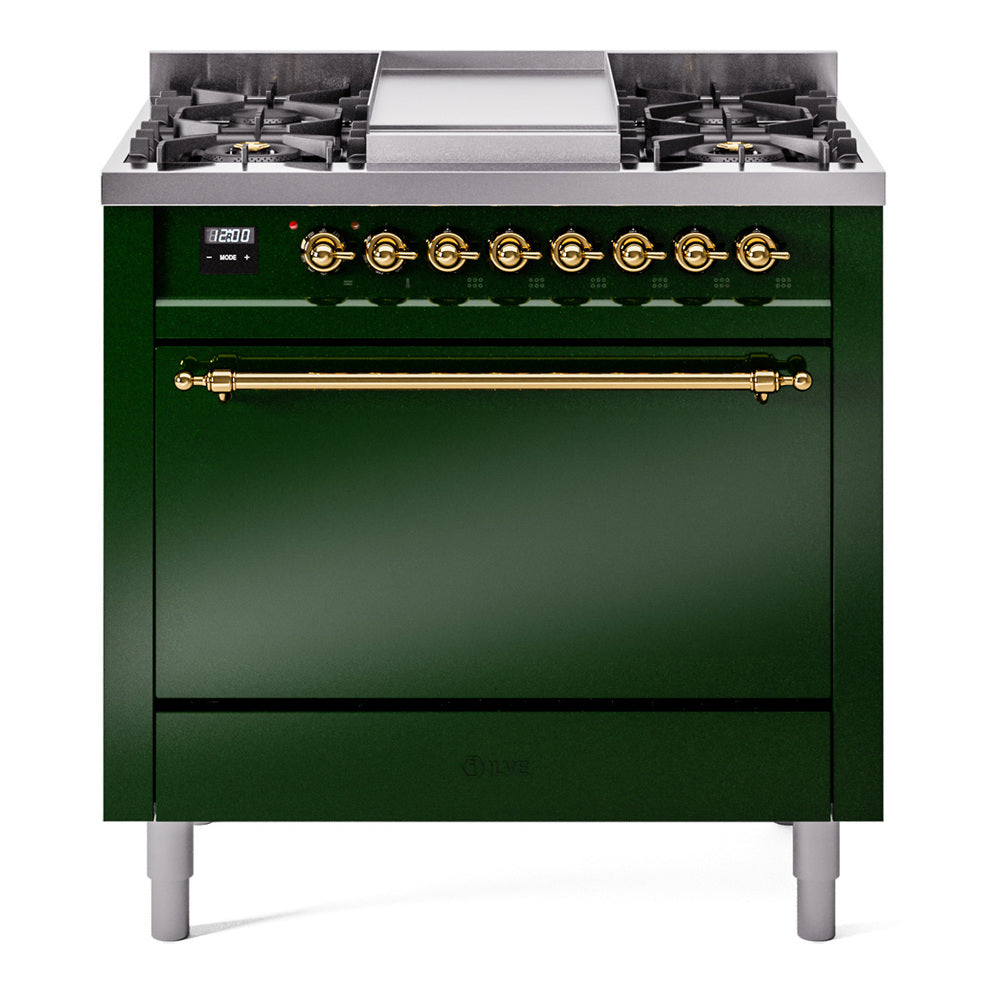 ILVE Nostalgie II 36" Dual Fuel Range with 6 Sealed Burners + Griddle Solid Door UP36FQNMP