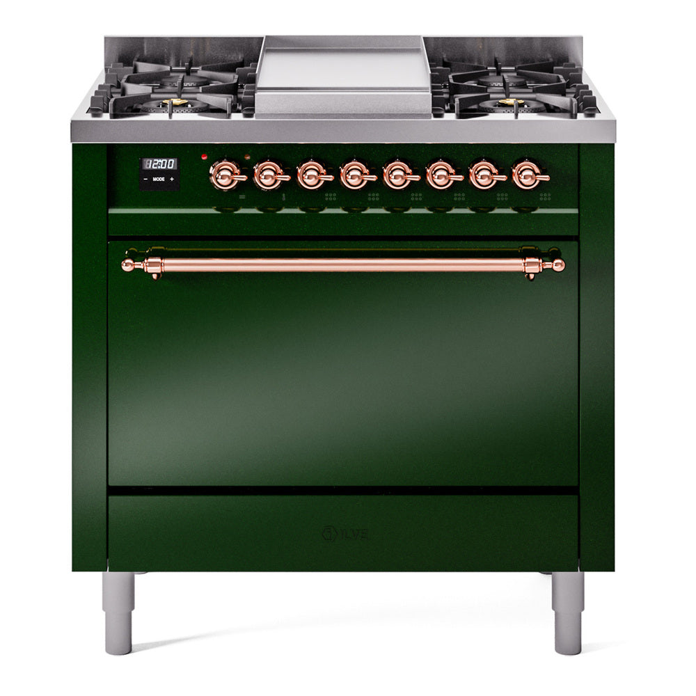 ILVE Nostalgie II 36" Dual Fuel Range with 6 Sealed Burners + Griddle Solid Door UP36FQNMP