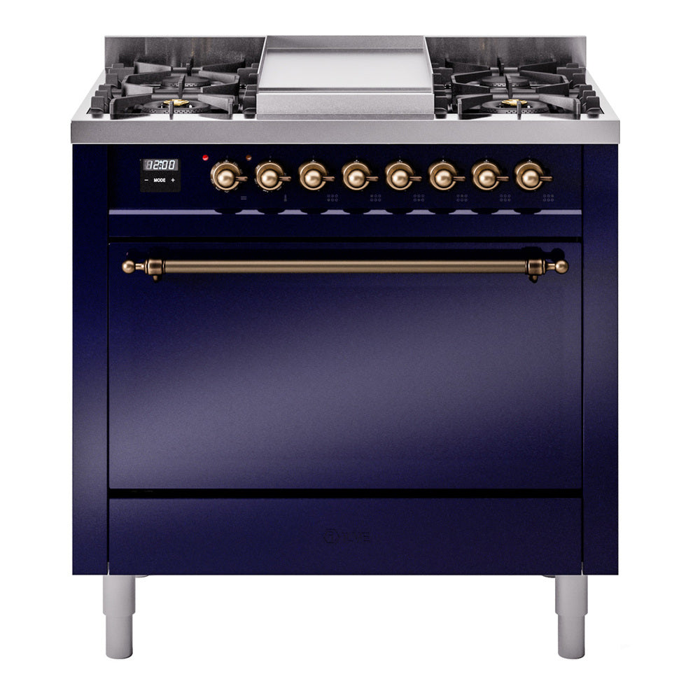 ILVE Nostalgie II 36" Dual Fuel Range with 6 Sealed Burners + Griddle Solid Door UP36FQNMP