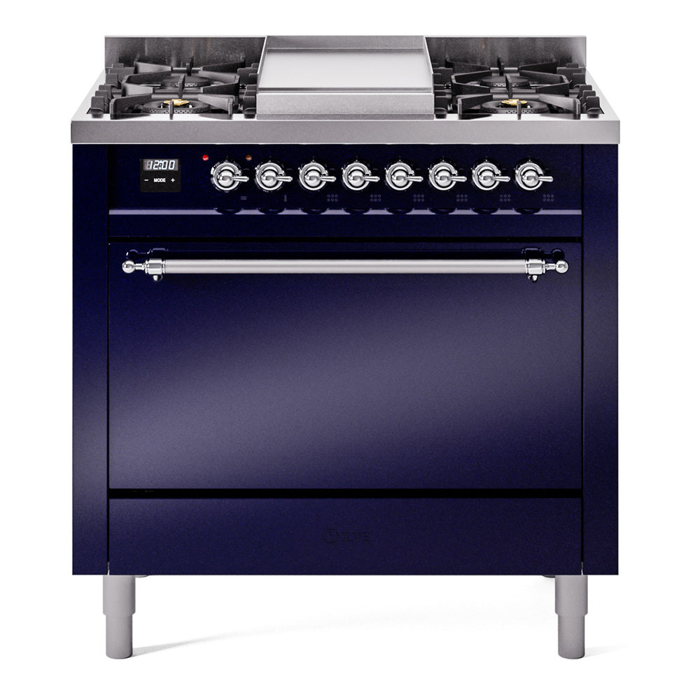 ILVE Nostalgie II 36" Dual Fuel Range with 6 Sealed Burners + Griddle Solid Door UP36FQNMP