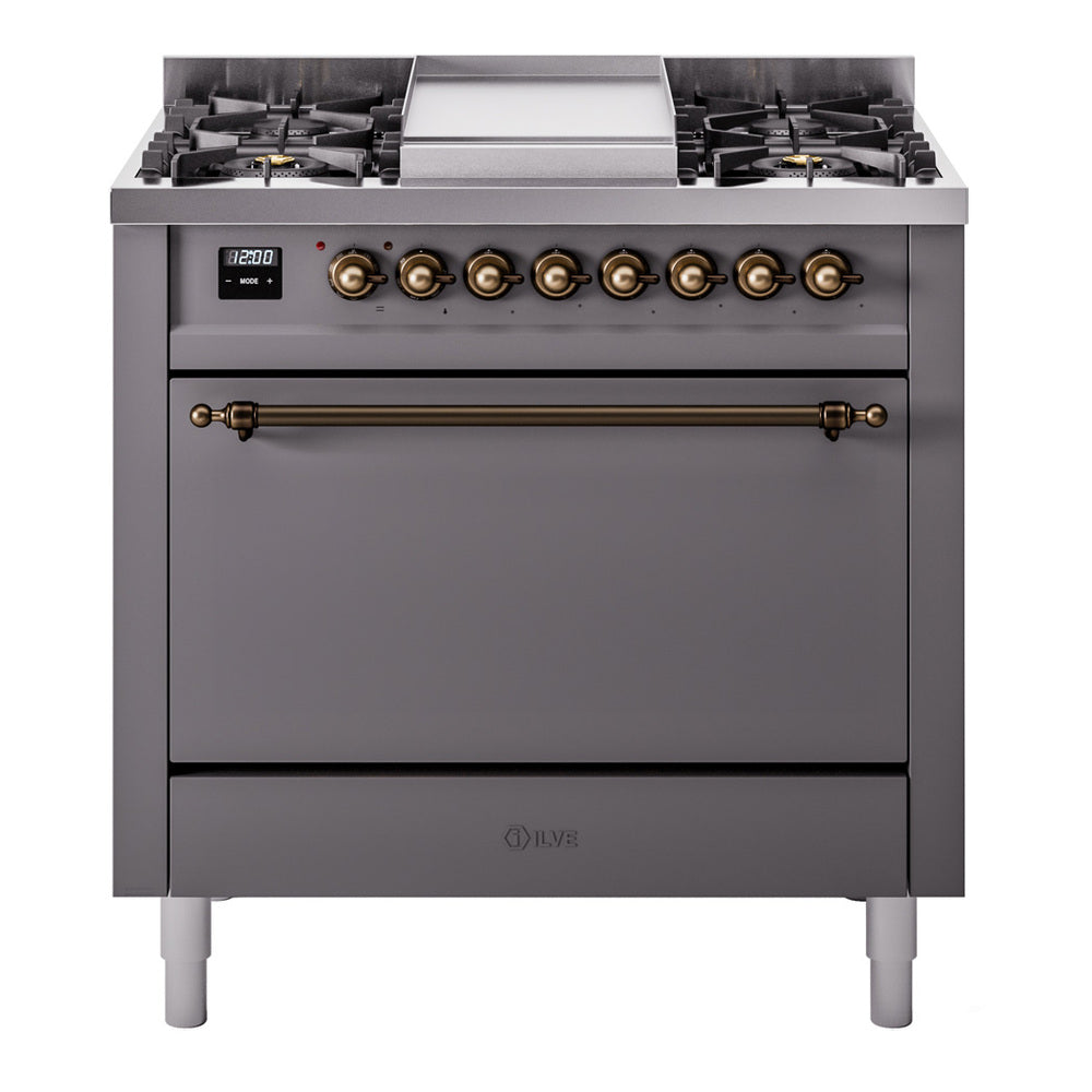ILVE Nostalgie II 36" Dual Fuel Range with 6 Sealed Burners + Griddle Solid Door UP36FQNMP