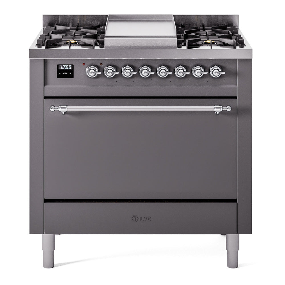 ILVE Nostalgie II 36" Dual Fuel Range with 6 Sealed Burners + Griddle Solid Door UP36FQNMP