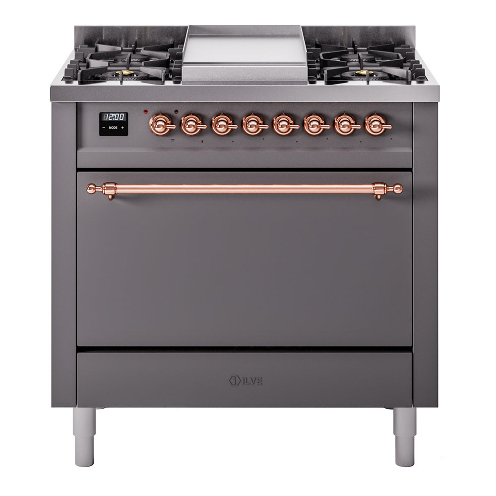 ILVE Nostalgie II 36" Dual Fuel Range with 6 Sealed Burners + Griddle Solid Door UP36FQNMP