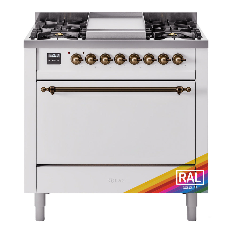ILVE Nostalgie II 36" Dual Fuel Range with 6 Sealed Burners + Griddle Solid Door UP36FQNMP
