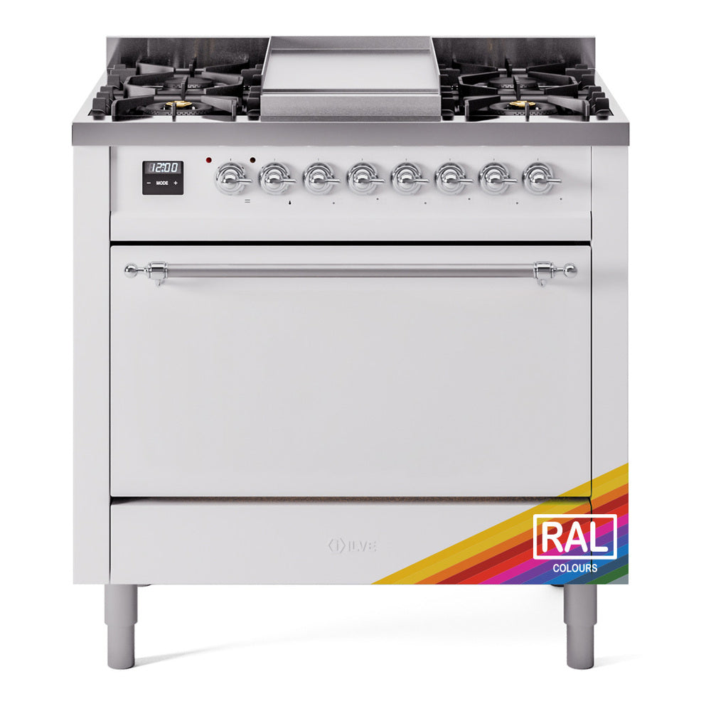 ILVE Nostalgie II 36" Dual Fuel Range with 6 Sealed Burners + Griddle Solid Door UP36FQNMP