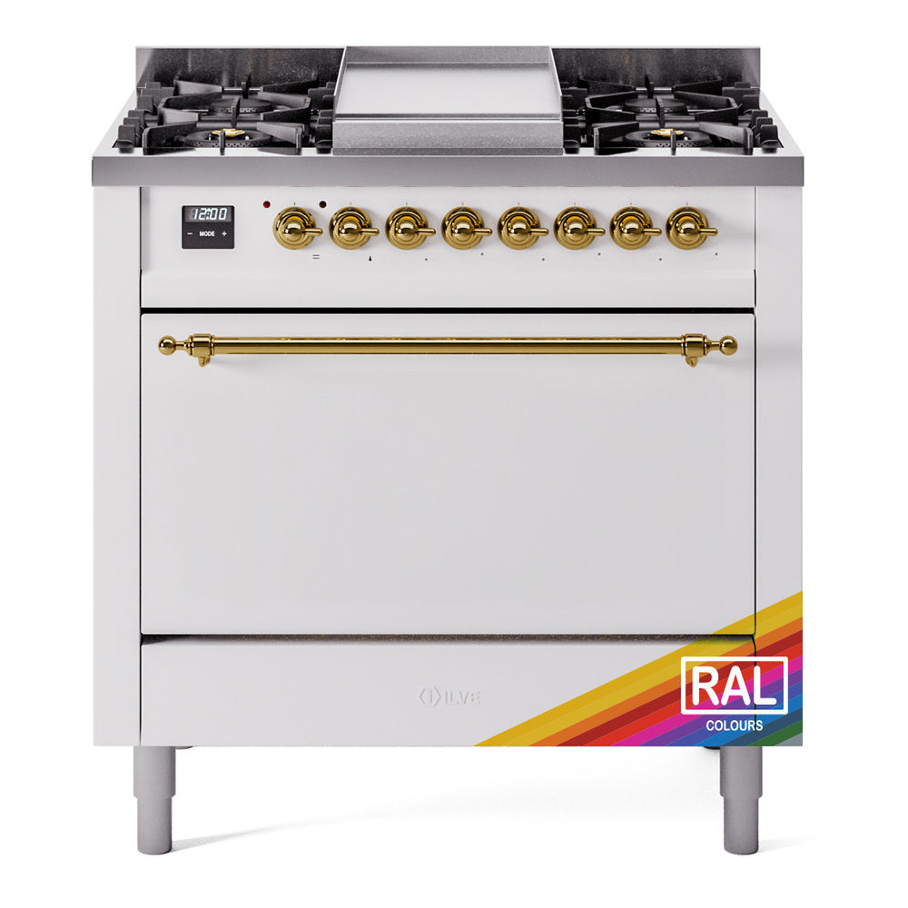 ILVE Nostalgie II 36" Dual Fuel Range with 6 Sealed Burners + Griddle Solid Door UP36FQNMP
