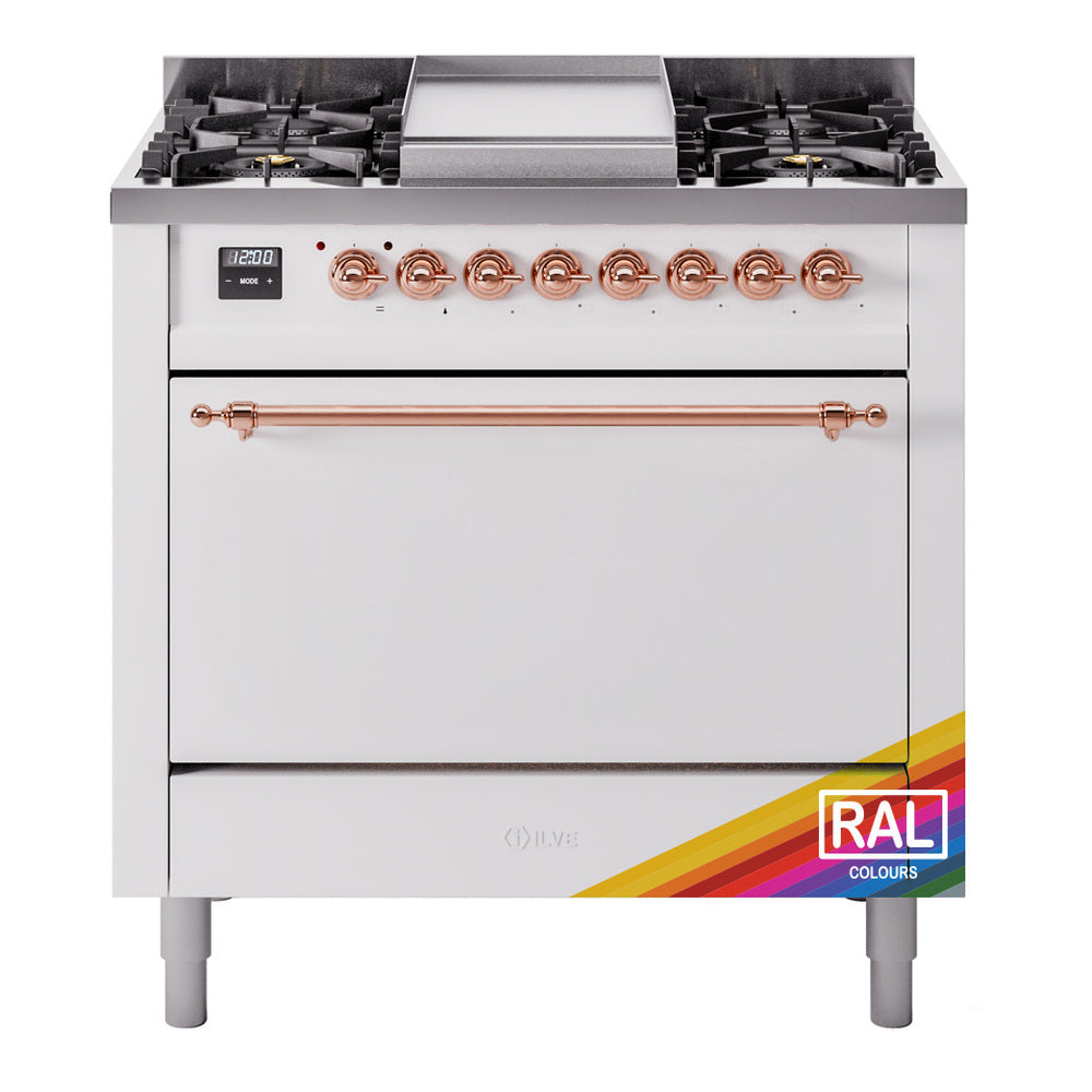 ILVE Nostalgie II 36" Dual Fuel Range with 6 Sealed Burners + Griddle Solid Door UP36FQNMP