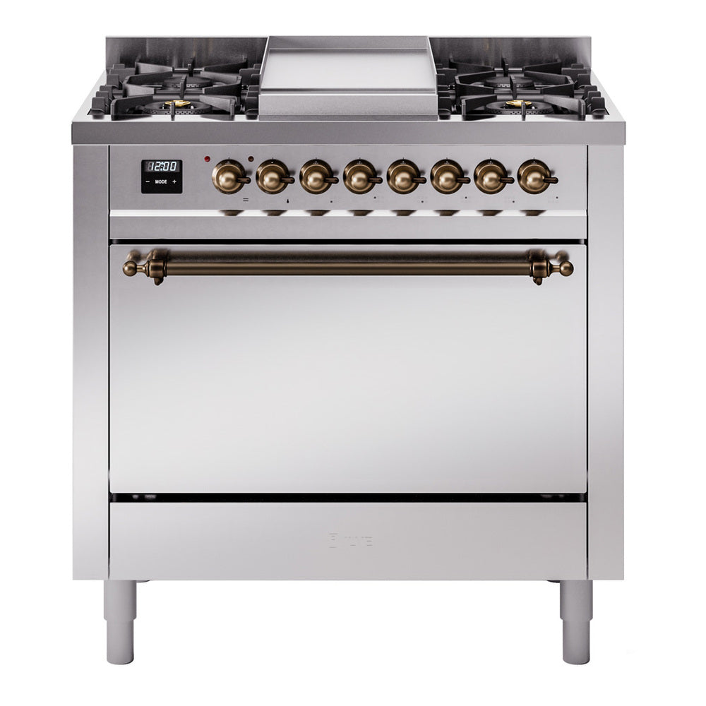 ILVE Nostalgie II 36" Dual Fuel Range with 6 Sealed Burners + Griddle Solid Door UP36FQNMP