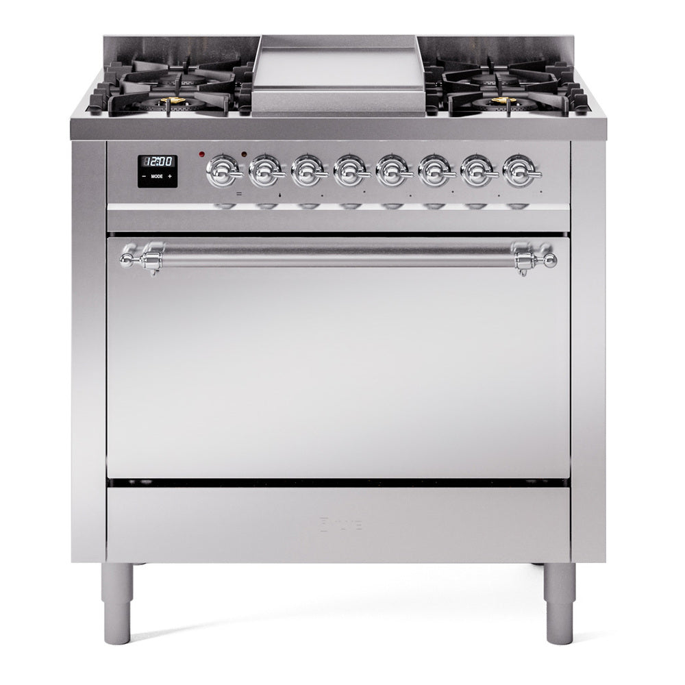 ILVE Nostalgie II 36" Dual Fuel Range with 6 Sealed Burners + Griddle Solid Door UP36FQNMP