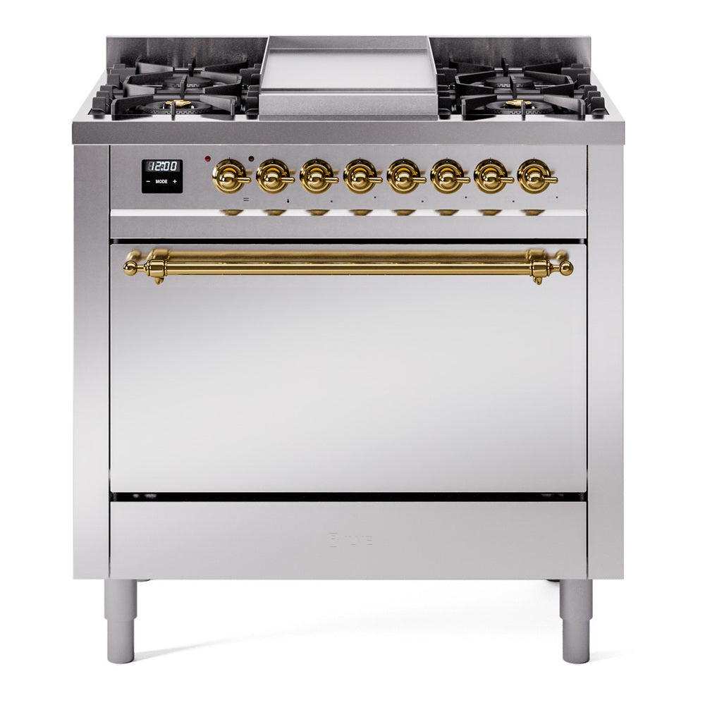 ILVE Nostalgie II 36" Dual Fuel Range with 6 Sealed Burners + Griddle Solid Door UP36FQNMP