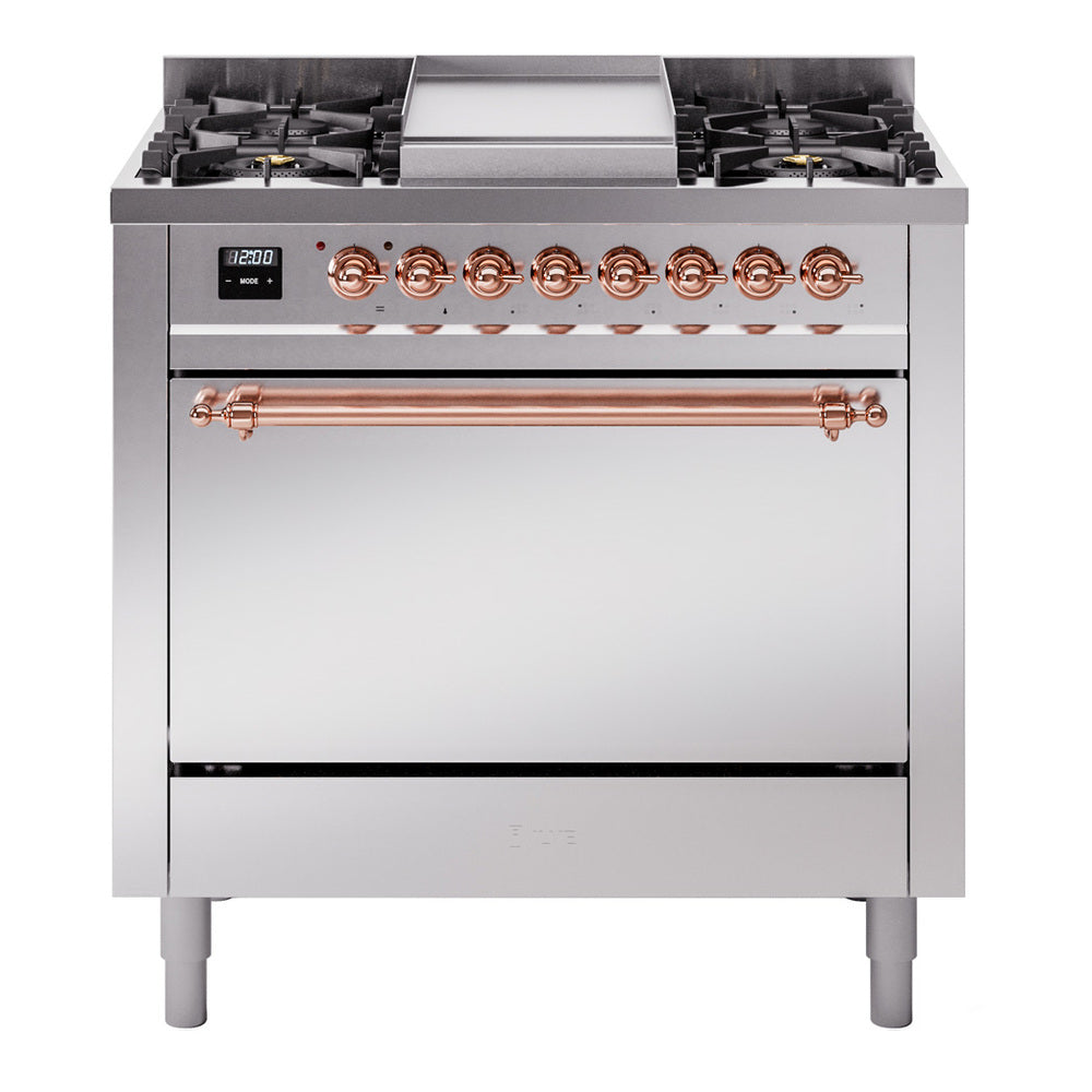 ILVE Nostalgie II 36" Dual Fuel Range with 6 Sealed Burners + Griddle Solid Door UP36FQNMP