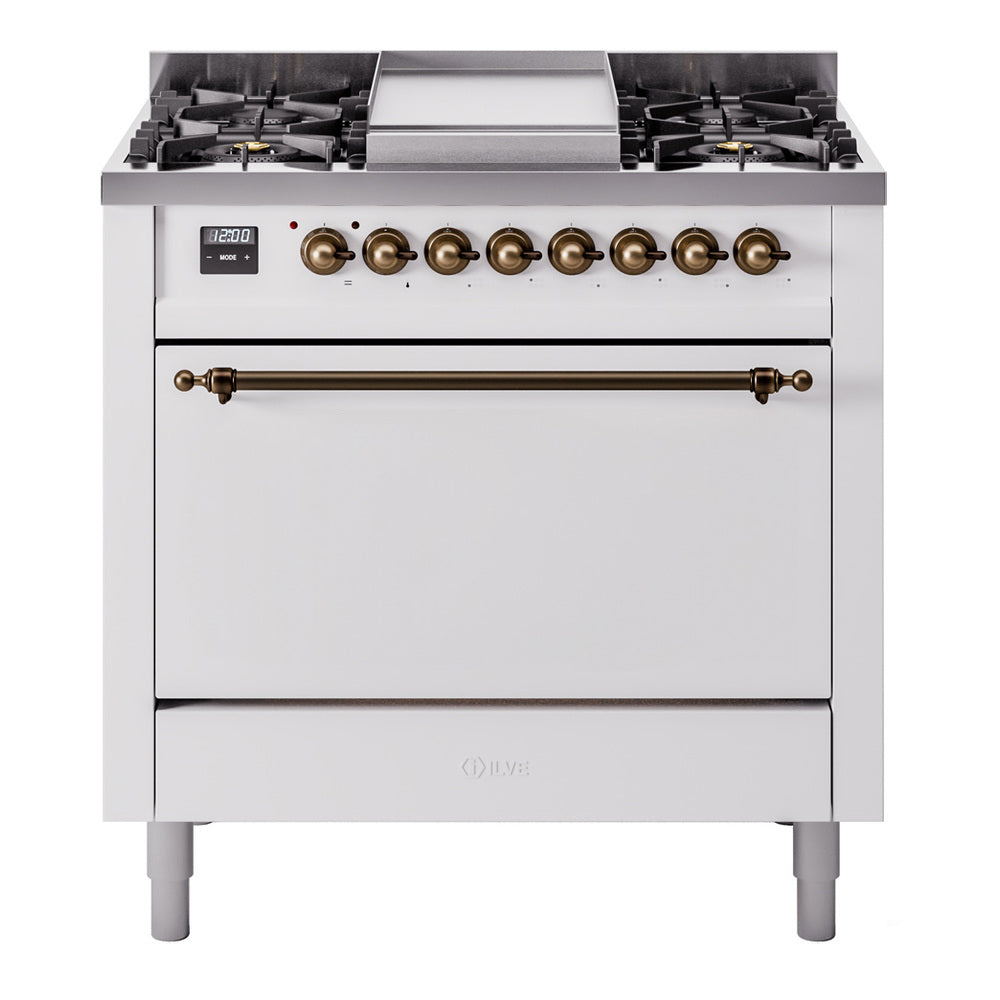 ILVE Nostalgie II 36" Dual Fuel Range with 6 Sealed Burners + Griddle Solid Door UP36FQNMP