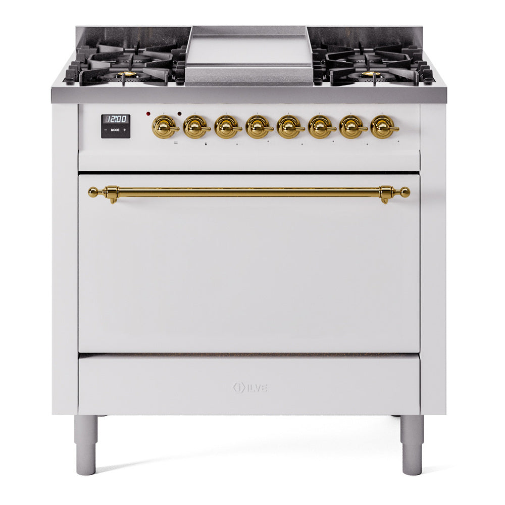 ILVE Nostalgie II 36" Dual Fuel Range with 6 Sealed Burners + Griddle Solid Door UP36FQNMP