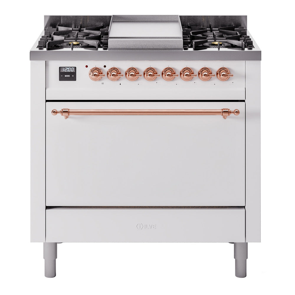 ILVE Nostalgie II 36" Dual Fuel Range with 6 Sealed Burners + Griddle Solid Door UP36FQNMP