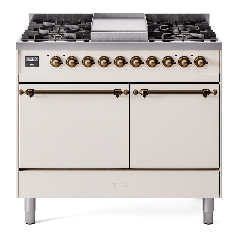 ILVE Nostalgie II 40" Dual Fuel Range with 6 Sealed Burners + Griddle Solid Door UPD40FQNMP