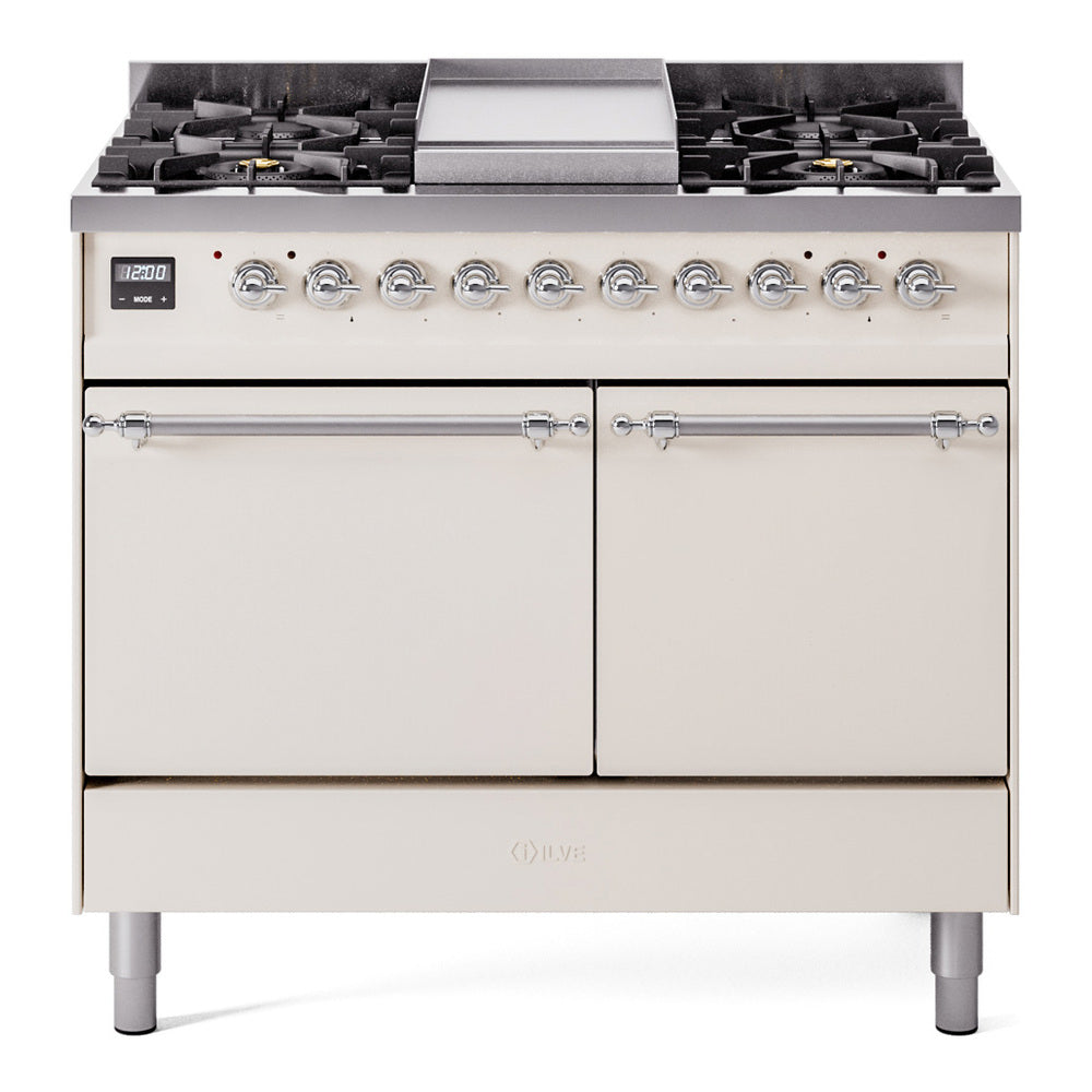 ILVE Nostalgie II 40" Dual Fuel Range with 6 Sealed Burners + Griddle Solid Door UPD40FQNMP