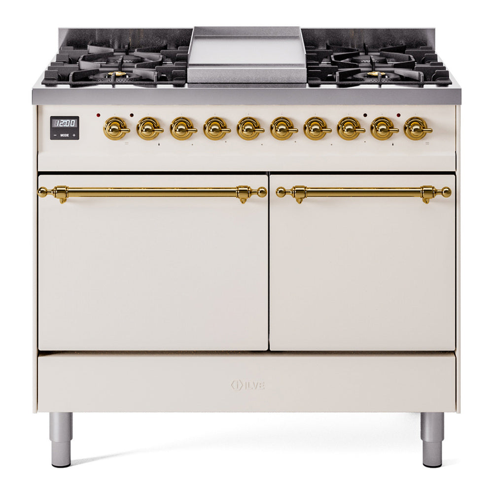 ILVE Nostalgie II 40" Dual Fuel Range with 6 Sealed Burners + Griddle Solid Door UPD40FQNMP