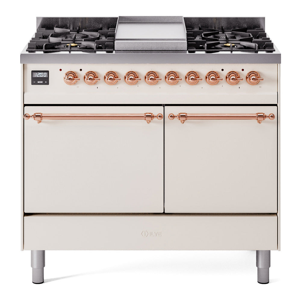 ILVE Nostalgie II 40" Dual Fuel Range with 6 Sealed Burners + Griddle Solid Door UPD40FQNMP