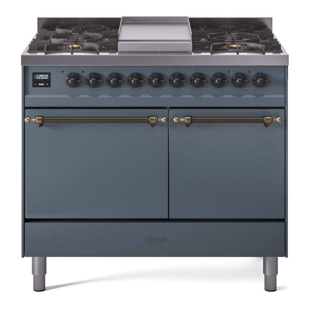 ILVE Nostalgie II 40" Dual Fuel Range with 6 Sealed Burners + Griddle Solid Door UPD40FQNMP