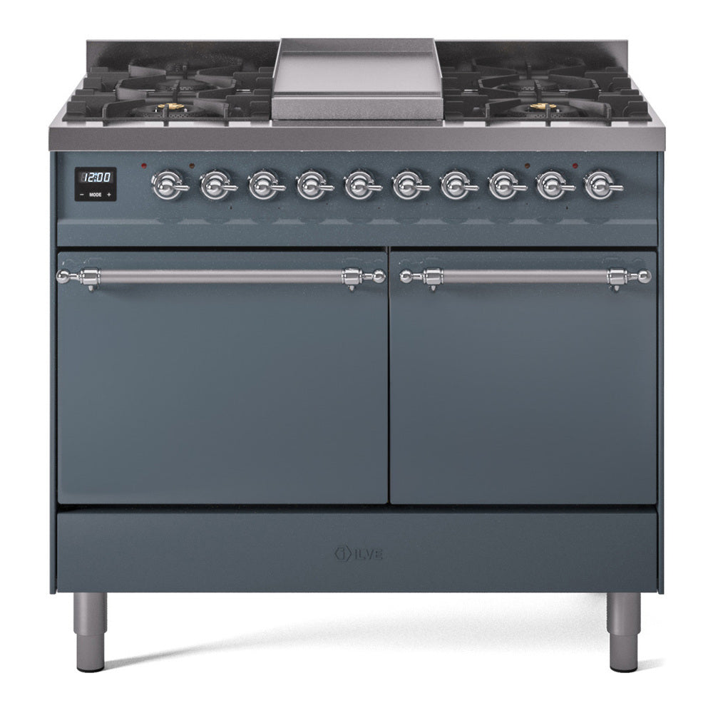 ILVE Nostalgie II 40" Dual Fuel Range with 6 Sealed Burners + Griddle Solid Door UPD40FQNMP