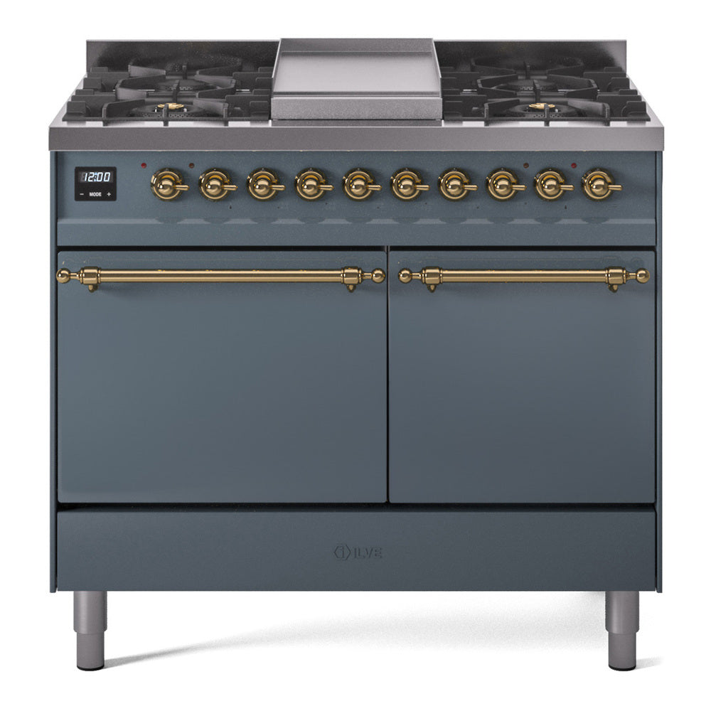 ILVE Nostalgie II 40" Dual Fuel Range with 6 Sealed Burners + Griddle Solid Door UPD40FQNMP