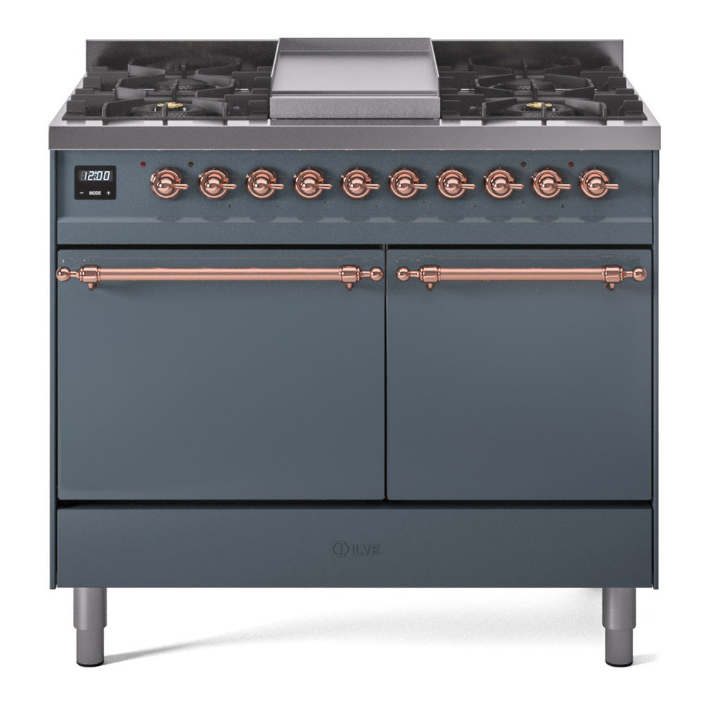 ILVE Nostalgie II 40" Dual Fuel Range with 6 Sealed Burners + Griddle Solid Door UPD40FQNMP