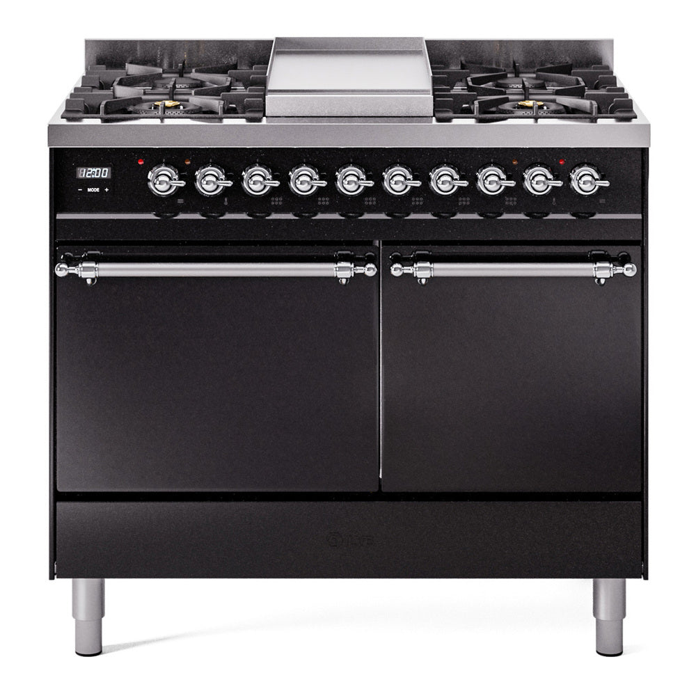ILVE Nostalgie II 40" Dual Fuel Range with 6 Sealed Burners + Griddle Solid Door UPD40FQNMP