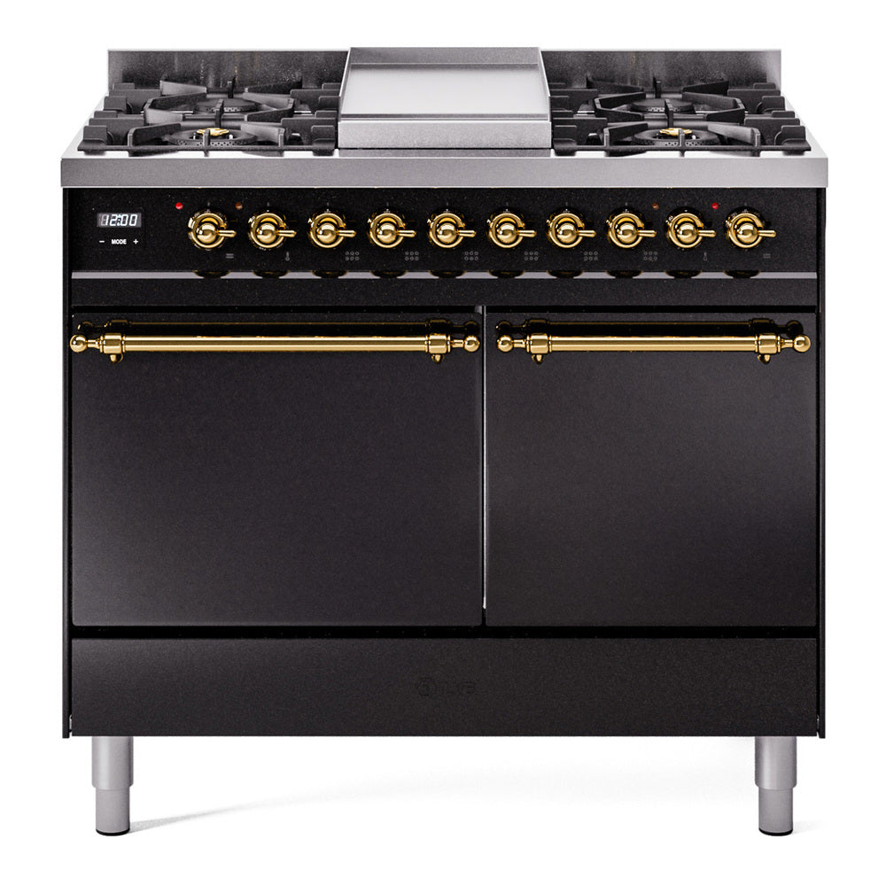 ILVE Nostalgie II 40" Dual Fuel Range with 6 Sealed Burners + Griddle Solid Door UPD40FQNMP