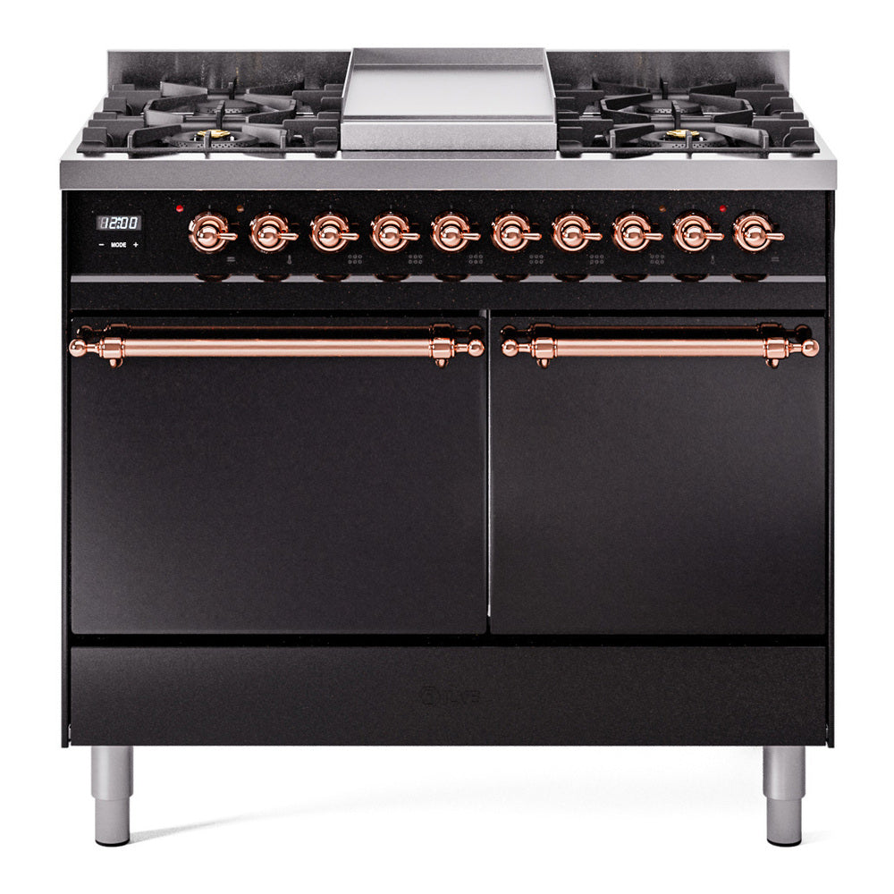 ILVE Nostalgie II 40" Dual Fuel Range with 6 Sealed Burners + Griddle Solid Door UPD40FQNMP