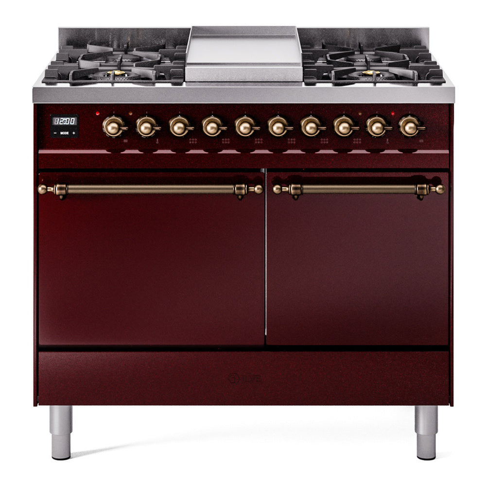 ILVE Nostalgie II 40" Dual Fuel Range with 6 Sealed Burners + Griddle Solid Door UPD40FQNMP