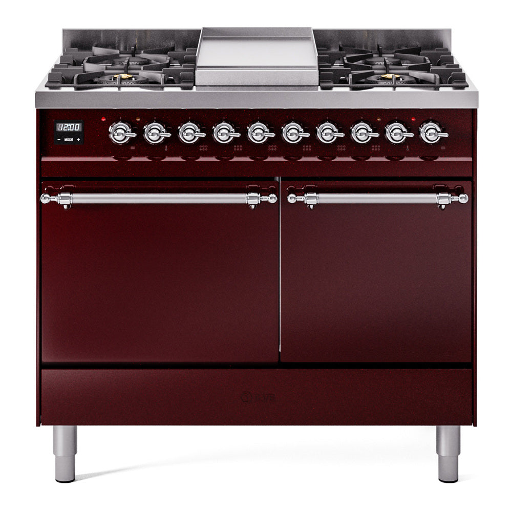 ILVE Nostalgie II 40" Dual Fuel Range with 6 Sealed Burners + Griddle Solid Door UPD40FQNMP