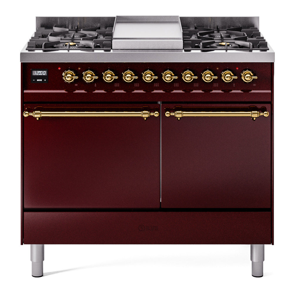 ILVE Nostalgie II 40" Dual Fuel Range with 6 Sealed Burners + Griddle Solid Door UPD40FQNMP