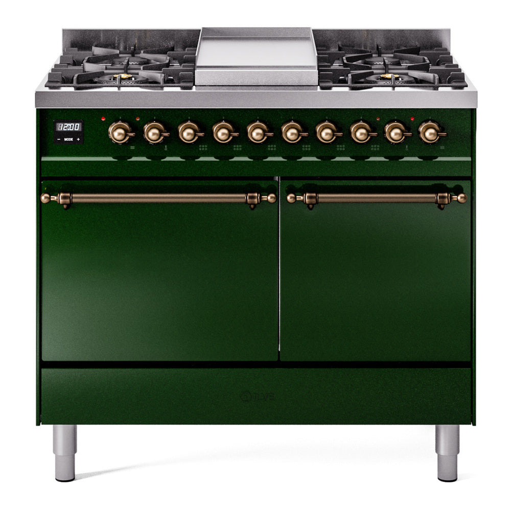 ILVE Nostalgie II 40" Dual Fuel Range with 6 Sealed Burners + Griddle Solid Door UPD40FQNMP