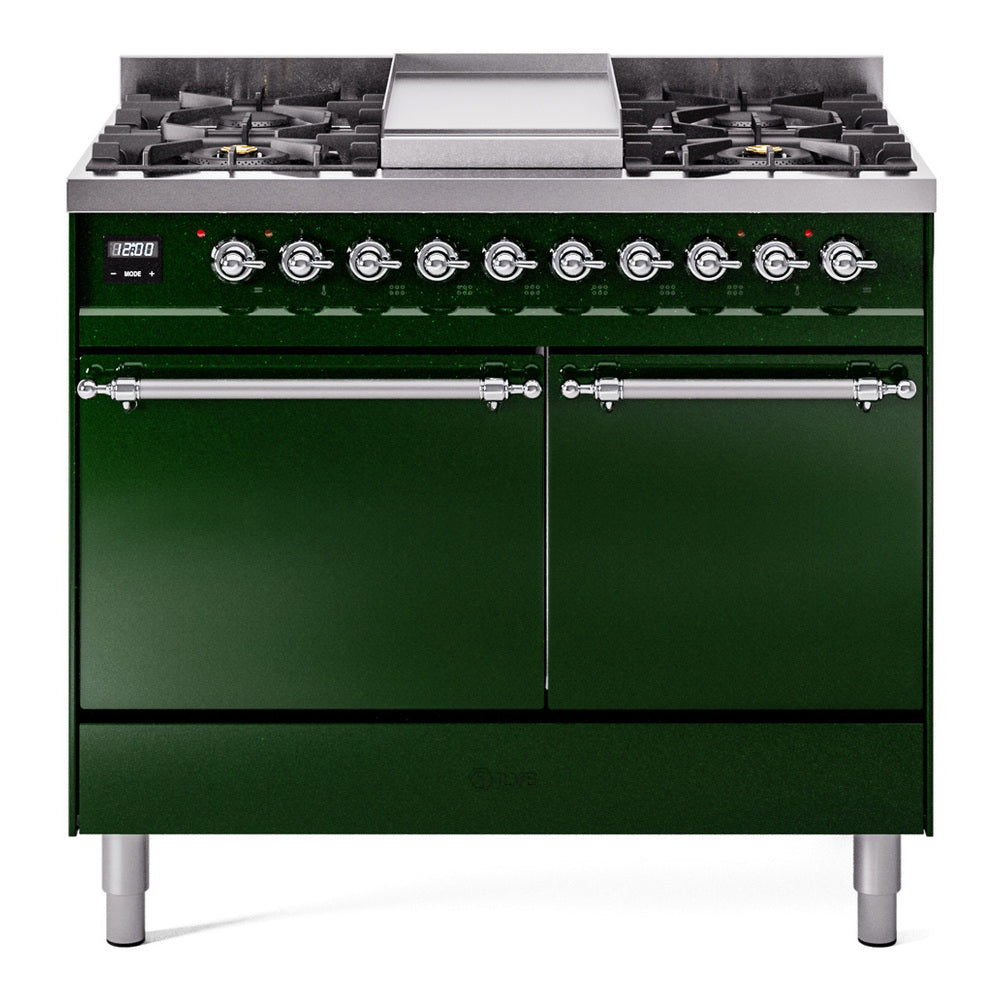 ILVE Nostalgie II 40" Dual Fuel Range with 6 Sealed Burners + Griddle Solid Door UPD40FQNMP
