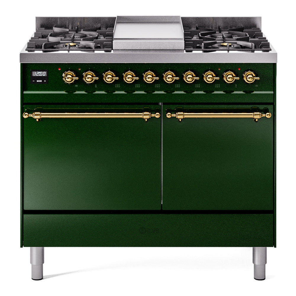 ILVE Nostalgie II 40" Dual Fuel Range with 6 Sealed Burners + Griddle Solid Door UPD40FQNMP