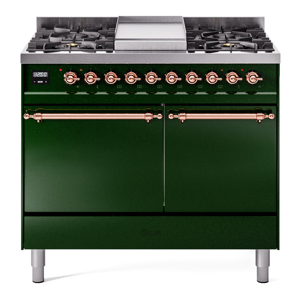 ILVE Nostalgie II 40" Dual Fuel Range with 6 Sealed Burners + Griddle Solid Door UPD40FQNMP