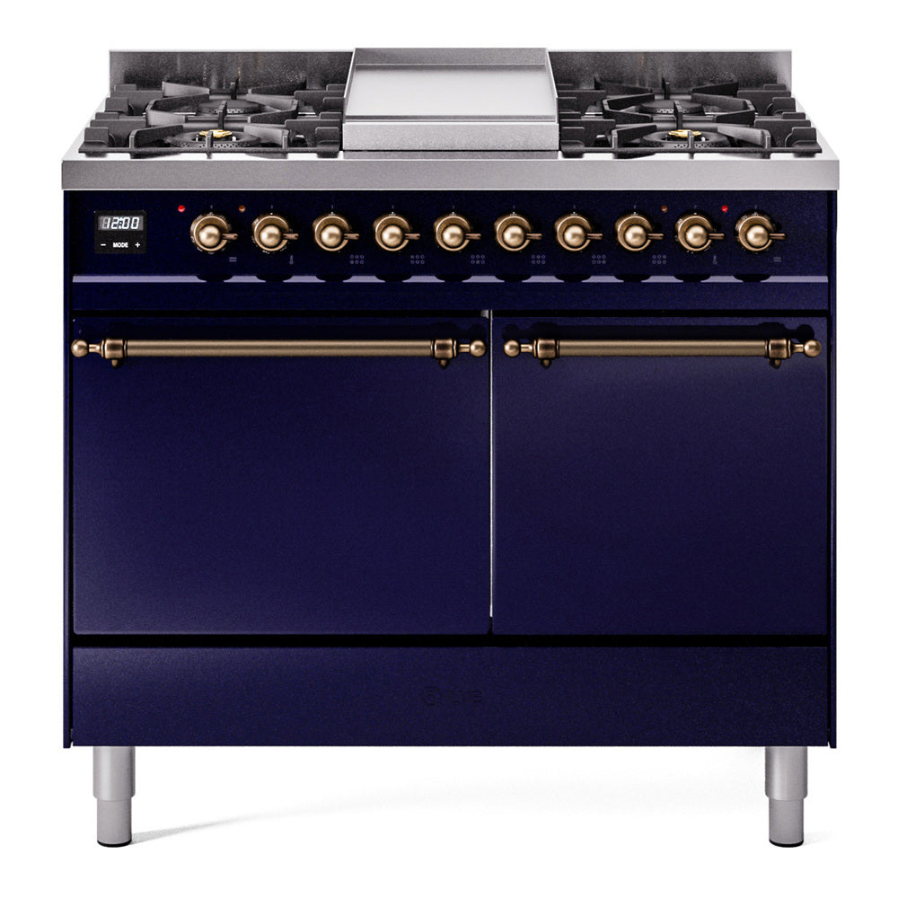 ILVE Nostalgie II 40" Dual Fuel Range with 6 Sealed Burners + Griddle Solid Door UPD40FQNMP