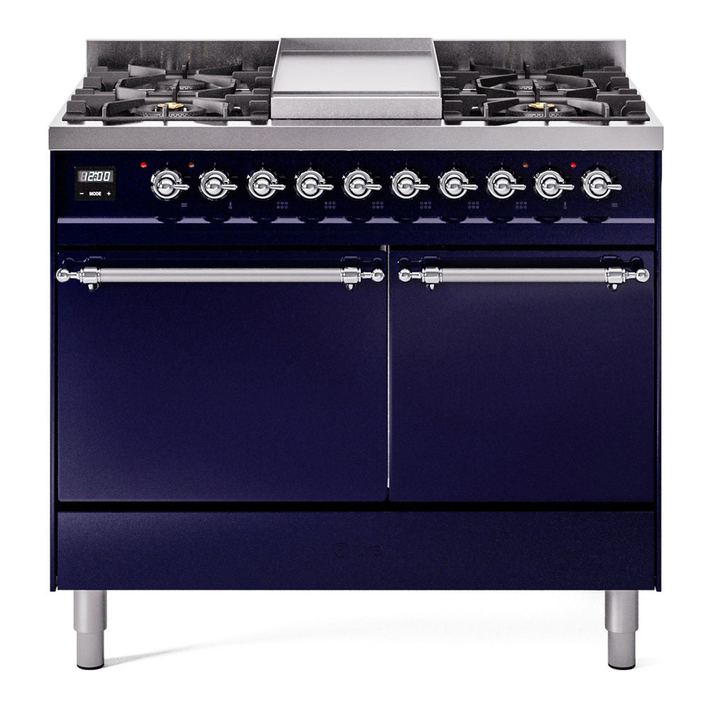 ILVE Nostalgie II 40" Dual Fuel Range with 6 Sealed Burners + Griddle Solid Door UPD40FQNMP
