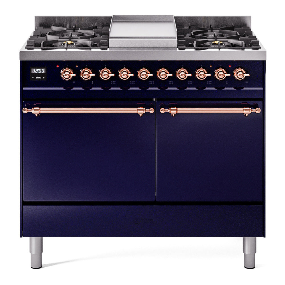 ILVE Nostalgie II 40" Dual Fuel Range with 6 Sealed Burners + Griddle Solid Door UPD40FQNMP