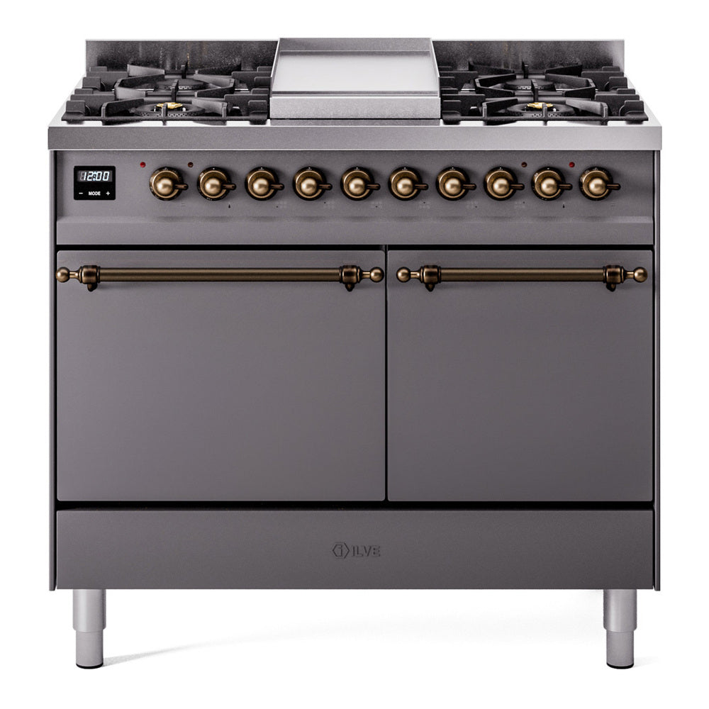 ILVE Nostalgie II 40" Dual Fuel Range with 6 Sealed Burners + Griddle Solid Door UPD40FQNMP