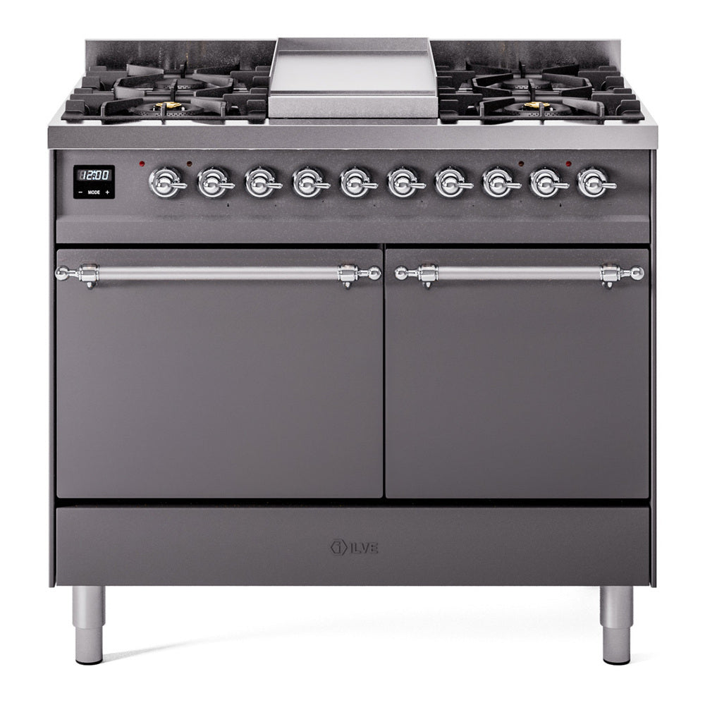 ILVE Nostalgie II 40" Dual Fuel Range with 6 Sealed Burners + Griddle Solid Door UPD40FQNMP