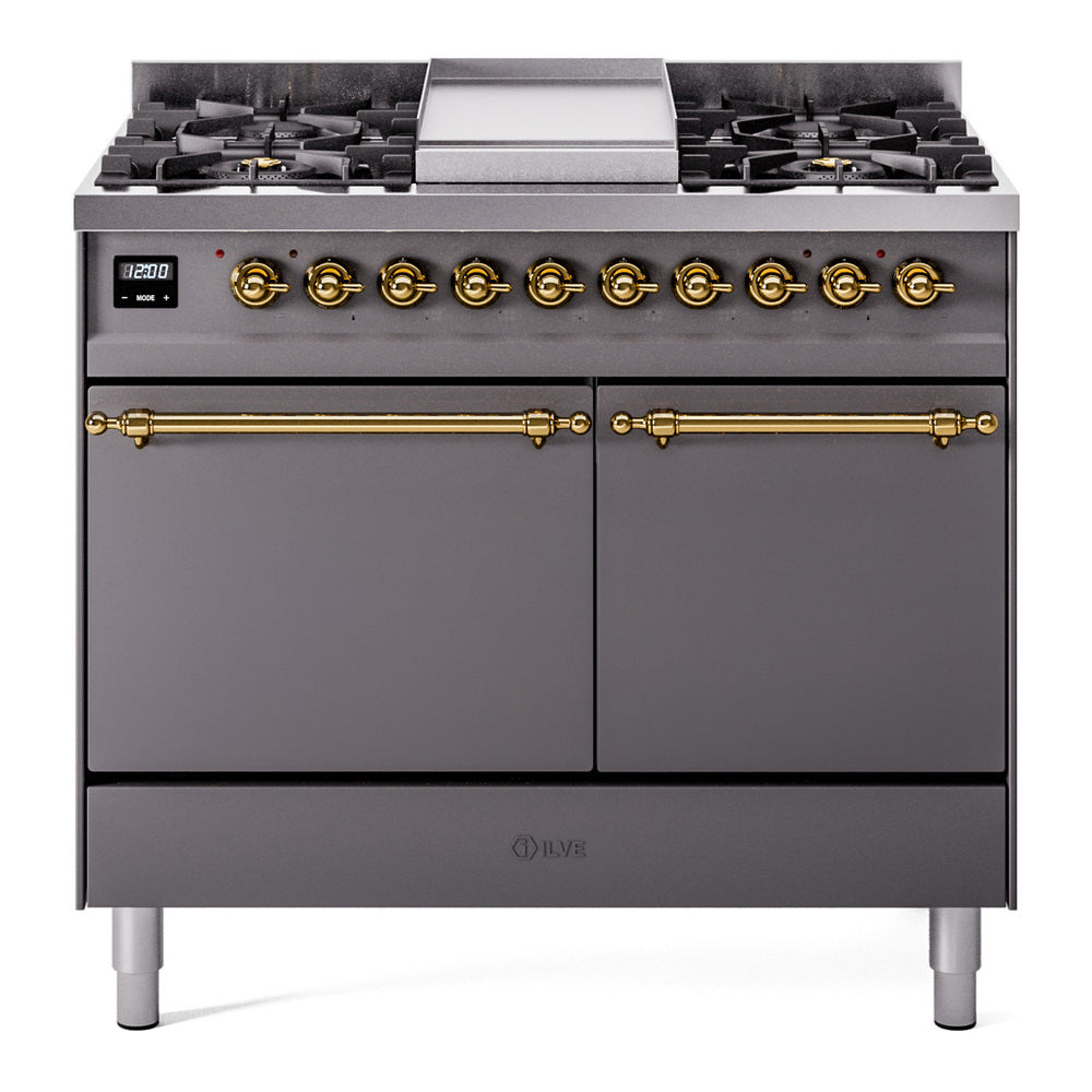 ILVE Nostalgie II 40" Dual Fuel Range with 6 Sealed Burners + Griddle Solid Door UPD40FQNMP