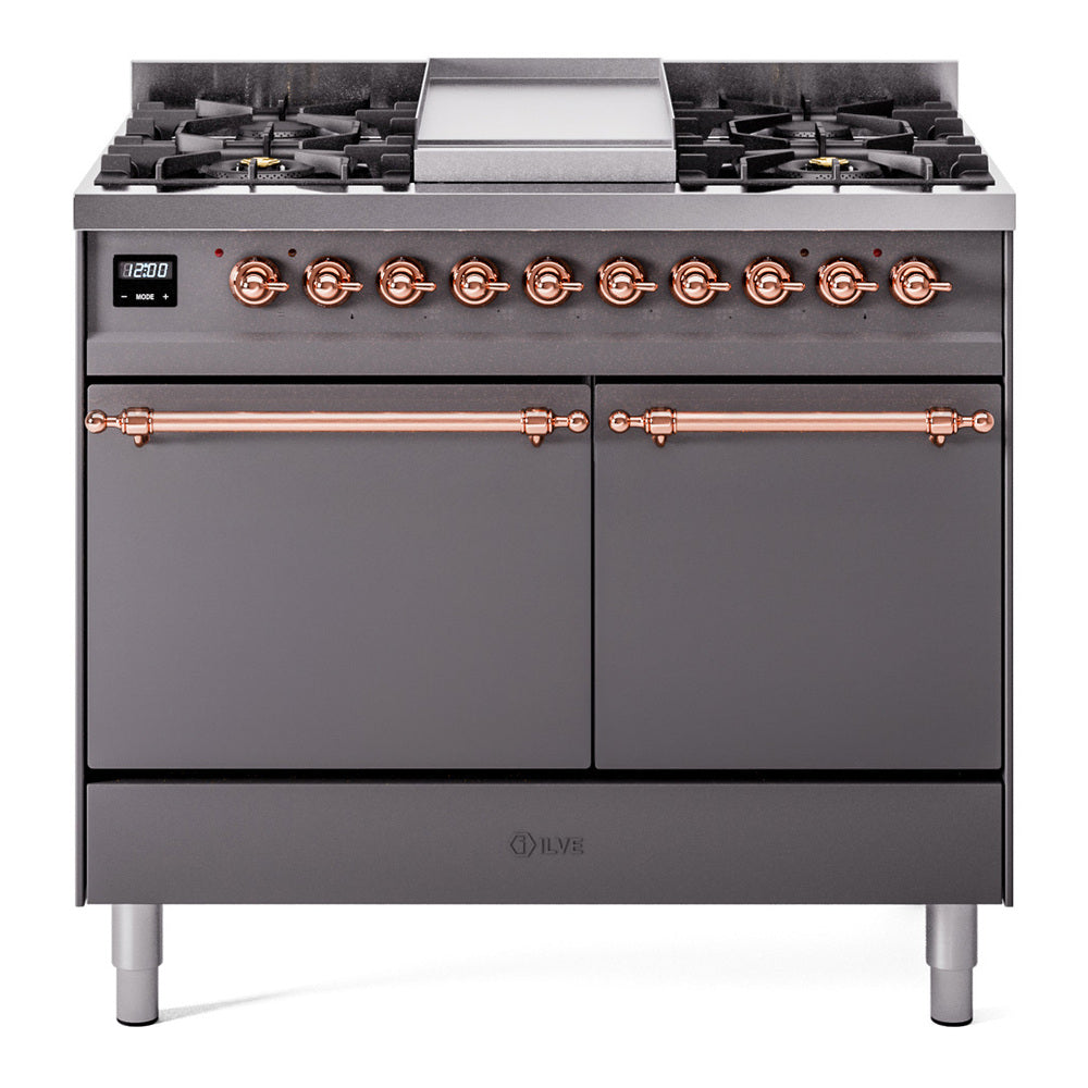 ILVE Nostalgie II 40" Dual Fuel Range with 6 Sealed Burners + Griddle Solid Door UPD40FQNMP