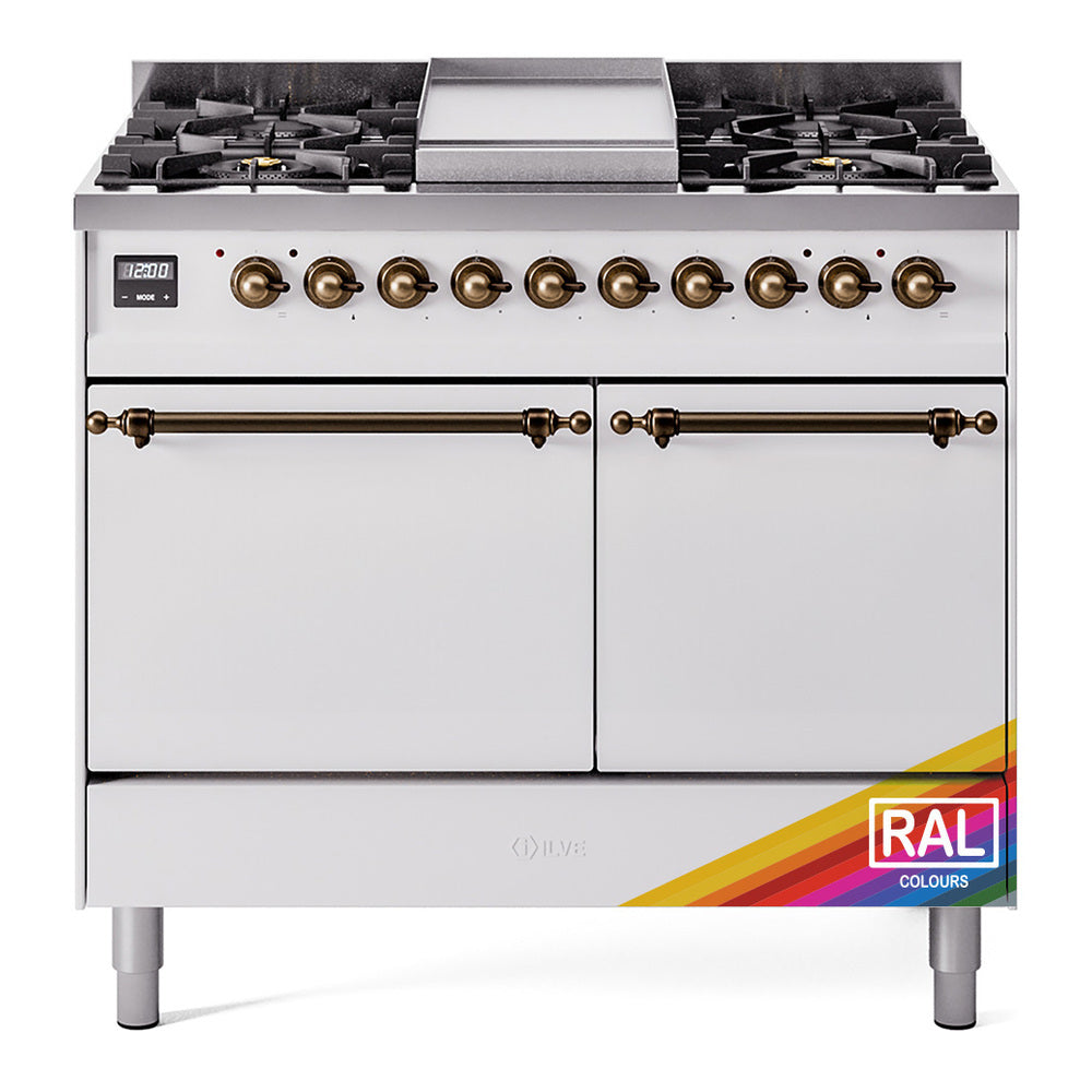 ILVE Nostalgie II 40" Dual Fuel Range with 6 Sealed Burners + Griddle Solid Door UPD40FQNMP