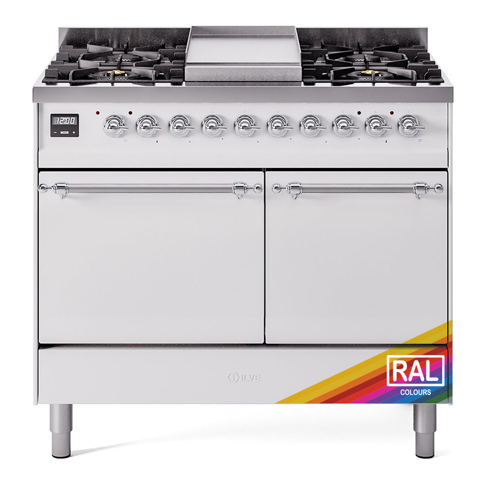 ILVE Nostalgie II 40" Dual Fuel Range with 6 Sealed Burners + Griddle Solid Door UPD40FQNMP