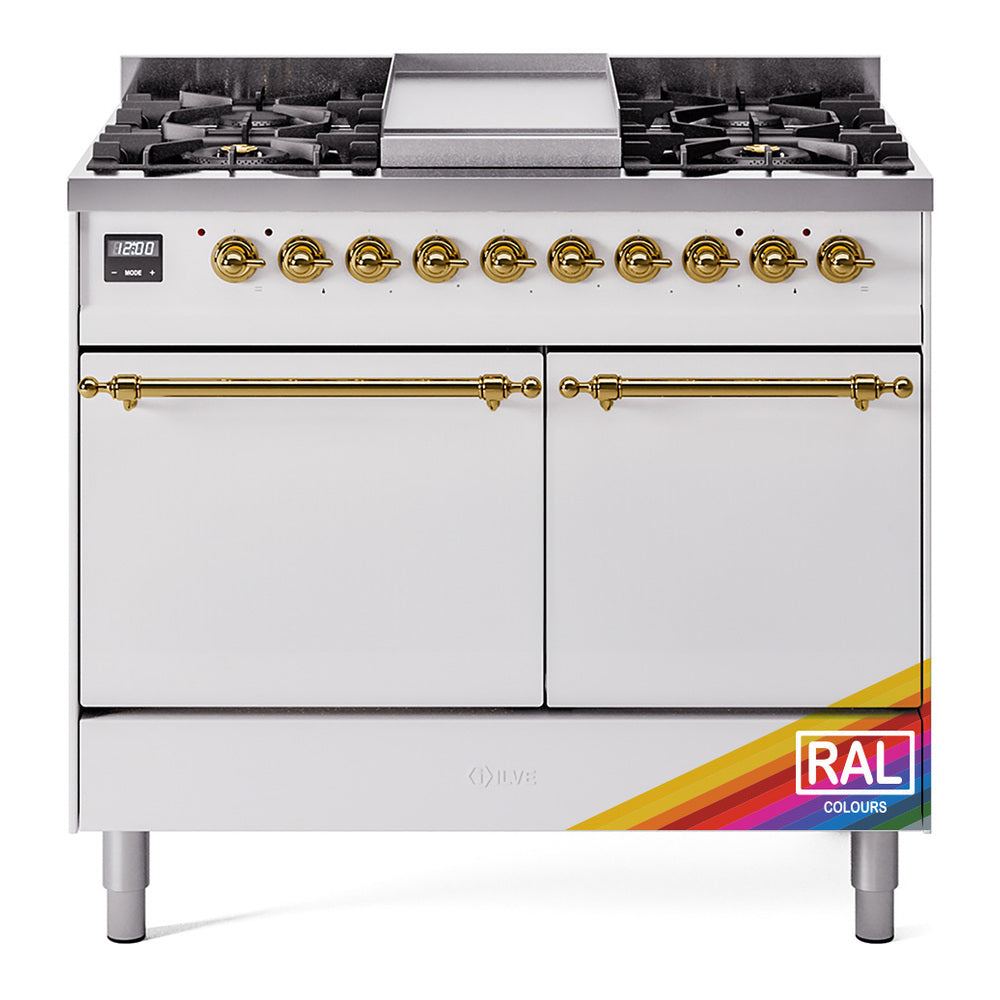 ILVE Nostalgie II 40" Dual Fuel Range with 6 Sealed Burners + Griddle Solid Door UPD40FQNMP